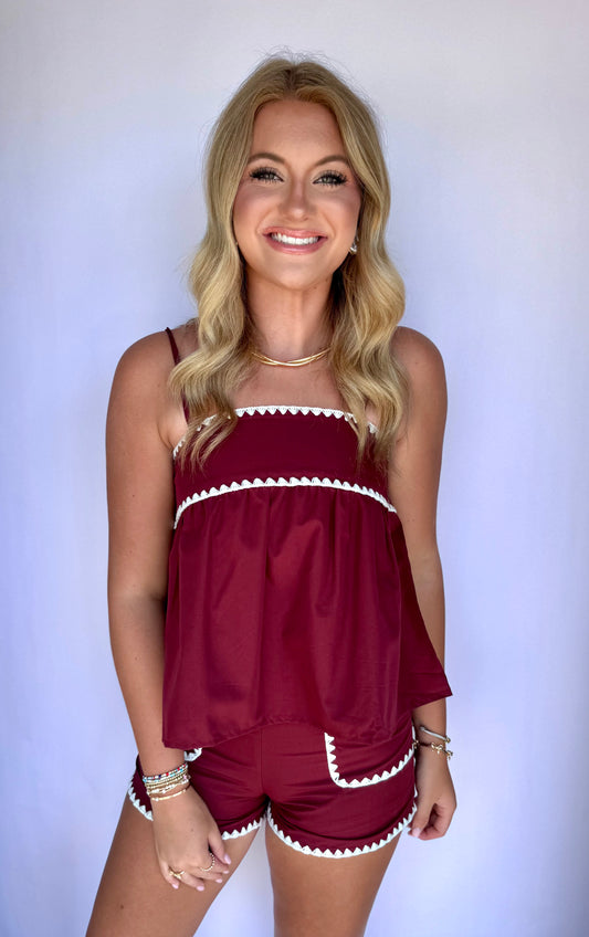 Maroon Stitched Detail Set