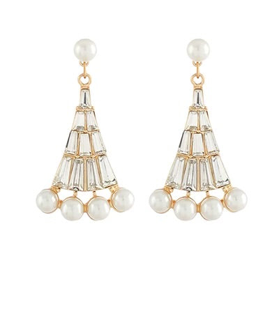 Pearl Trim Rhinestone Earrings-Gold