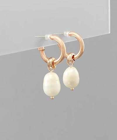 Pearl Dangle Earrings-Rose Gold
