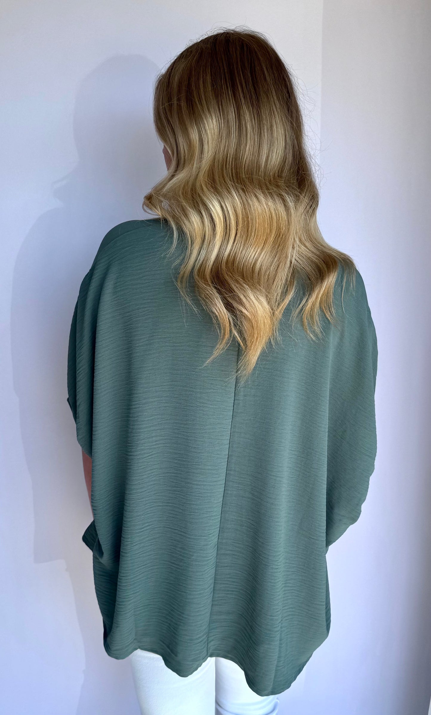 Half Sleeve Woven Top- Ash Jade