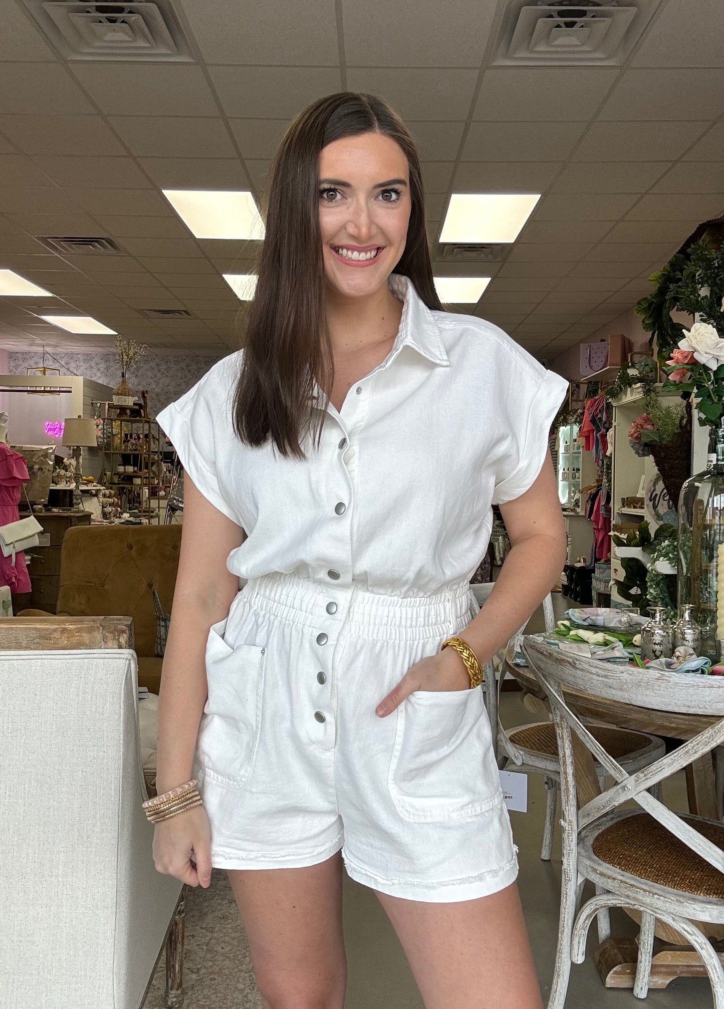 White Denim Romper