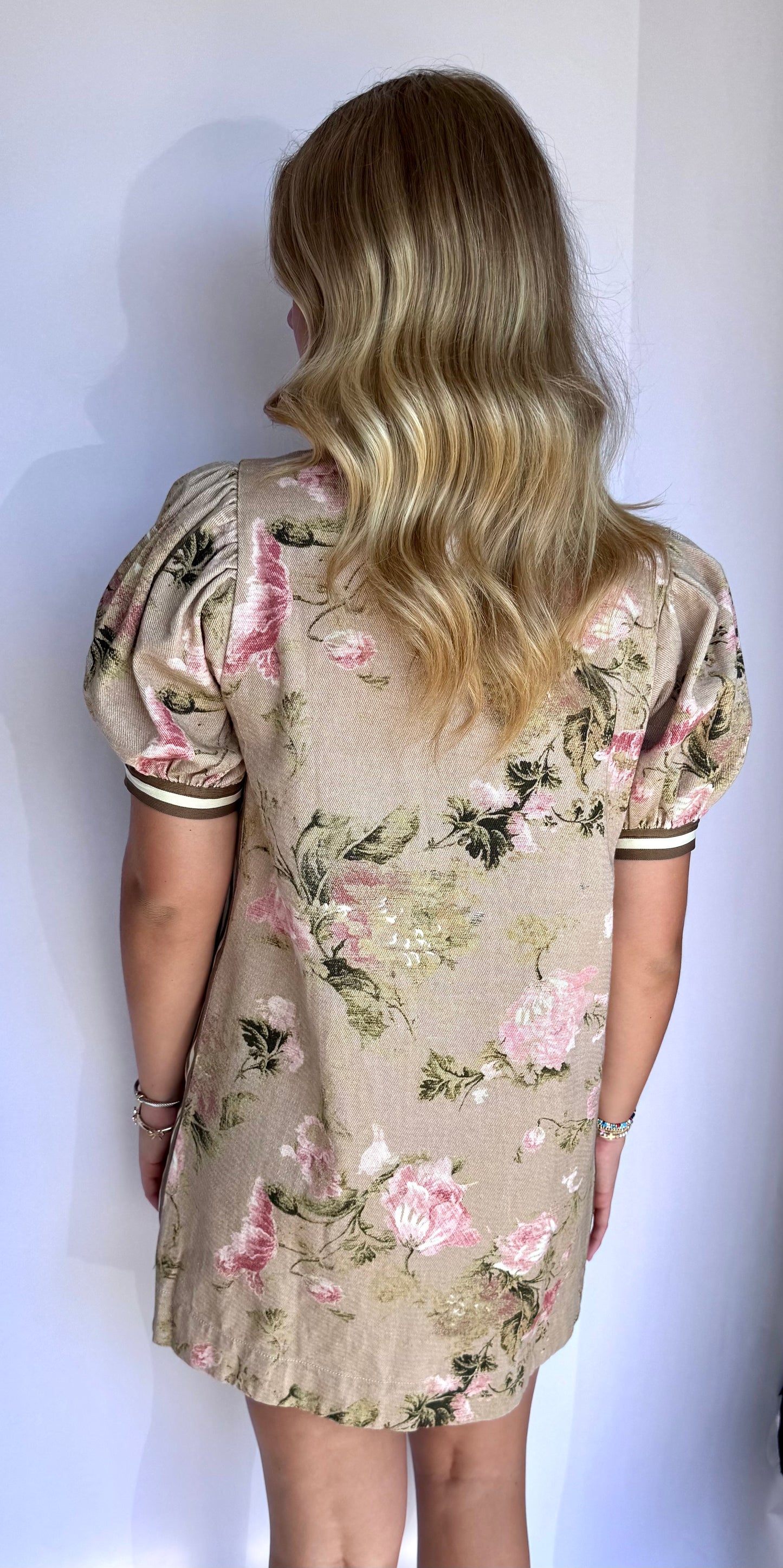 Terrace Views Floral Print Dress- Latte