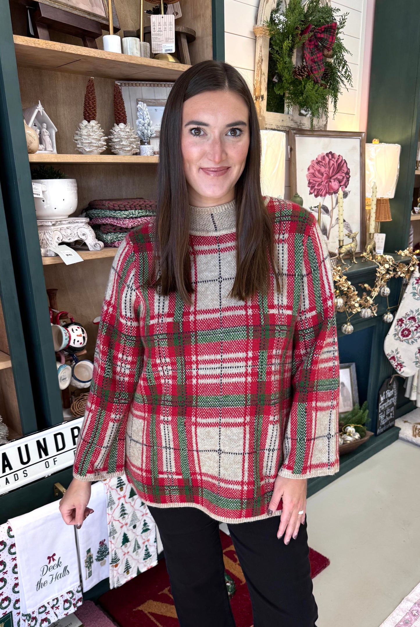 Holiday Cheer Plaid Sweater Top