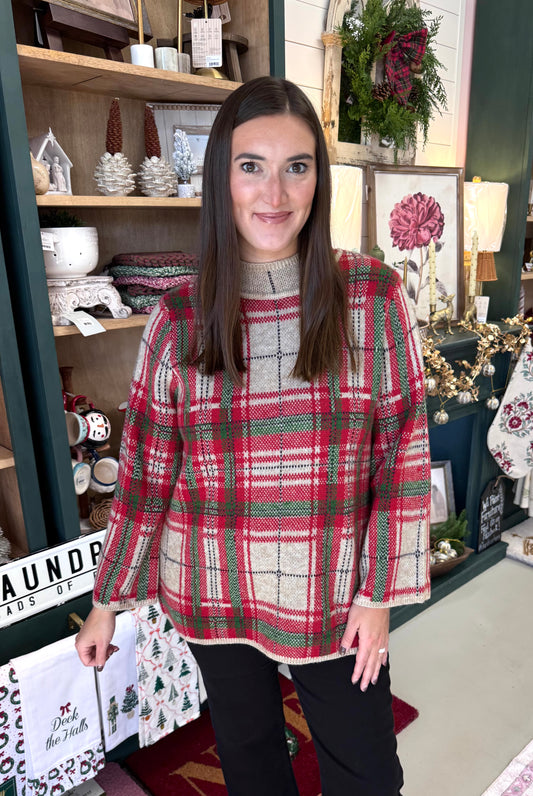 Holiday Cheer Plaid Sweater Top