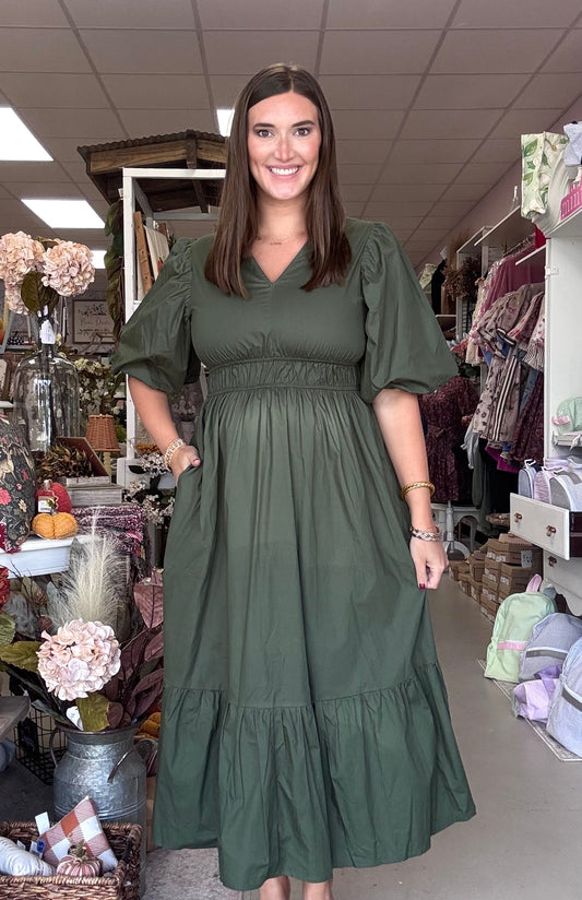 Charming Embrace Olive Midi Dress