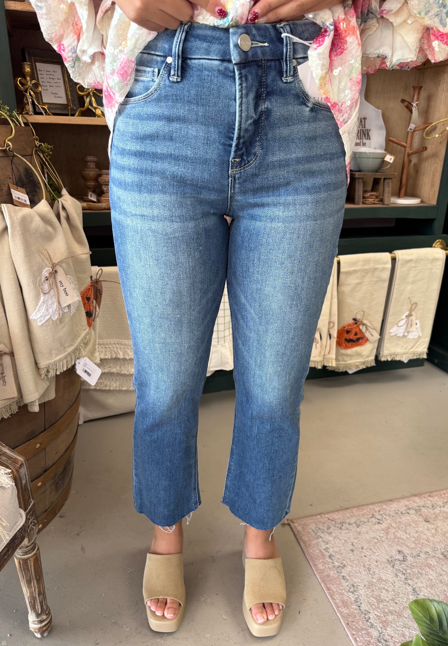 Medium Wash High Rise Crop Straight Denim