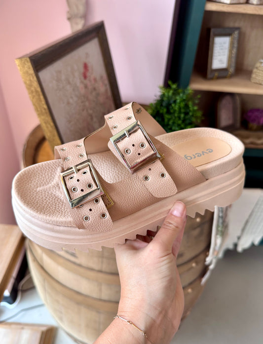 Tan Buckle Platform Shoes
