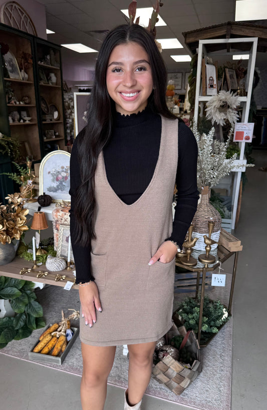 Hattie V Neck Sleeveless Knit Mini Dress-Mocha