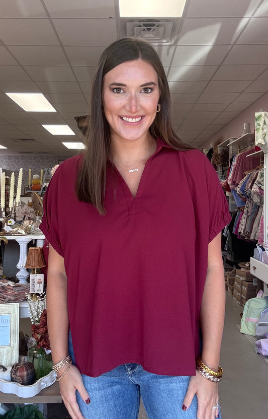Keep It Casual Top- Maroon