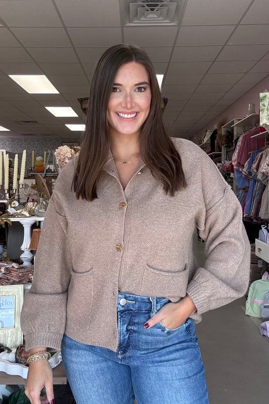 Cozy Button Up Cardigan-Toast