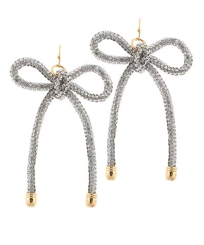 Rhinestone Bow Earrings-Clear