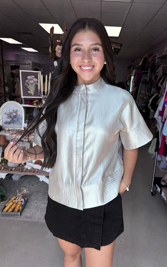 Gabrielle Mock Neck Button Down Top