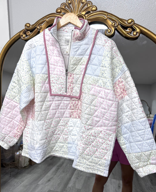 Floral Quilted Quarter Zip Pullover