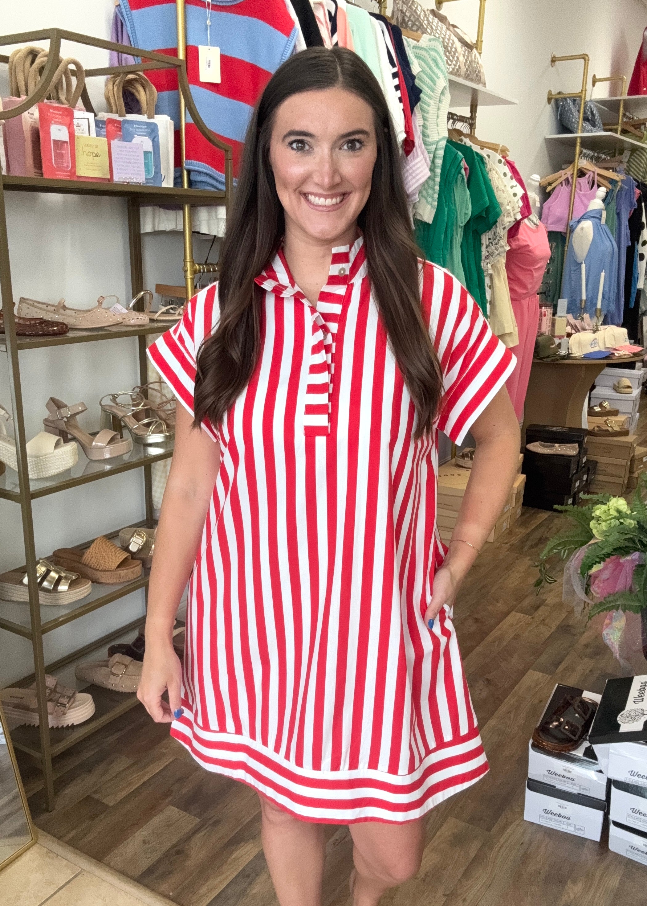 Red & White Striped Mini Dress