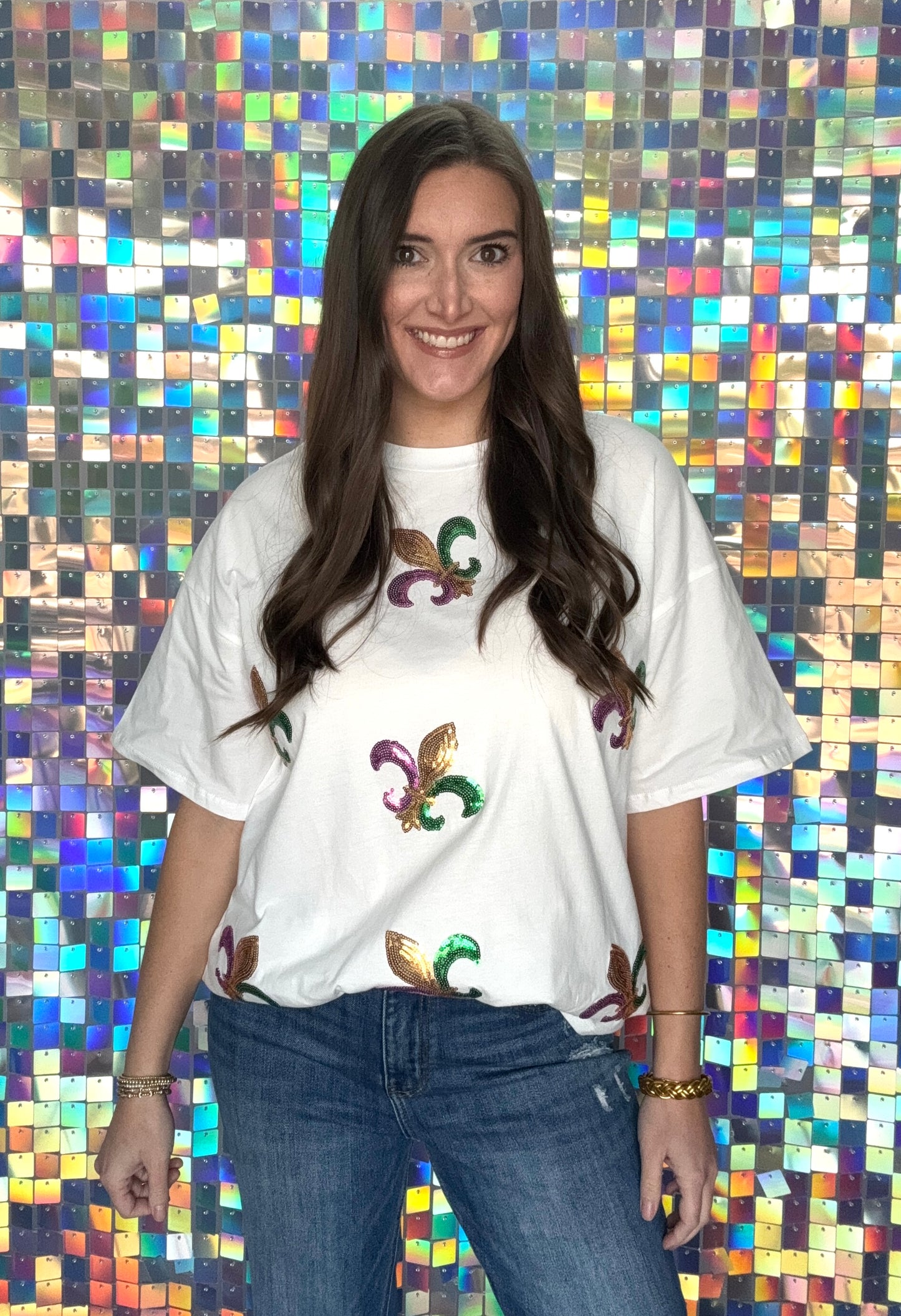 Sequin Fleur de Lis Top