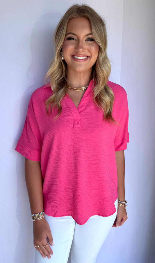 Fuschia Collared Top