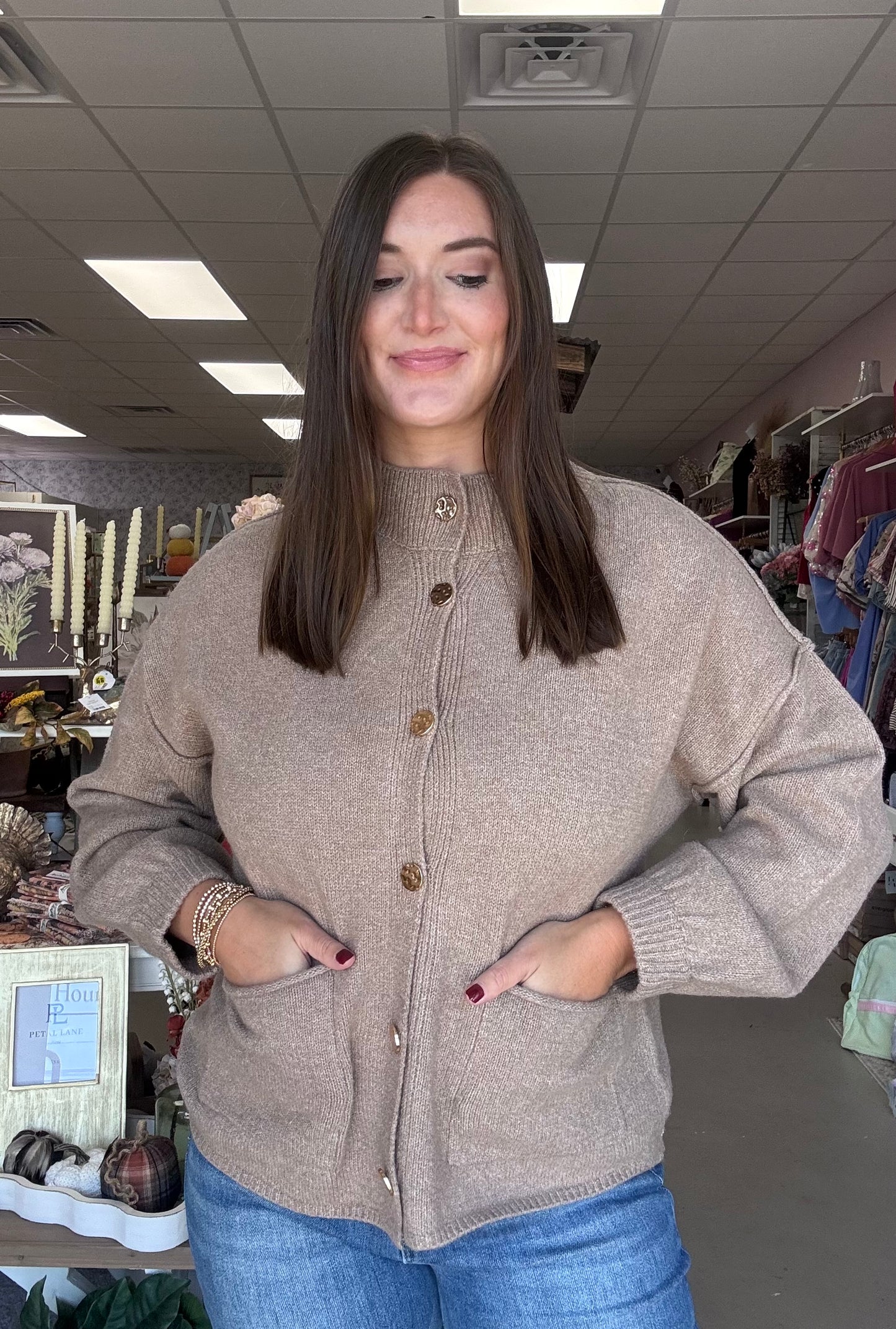 Cozy Button Up Cardigan-Toast