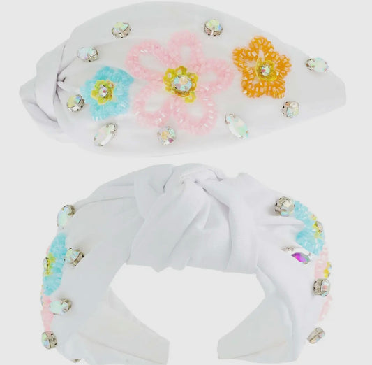 Floral Jewel Headband (White)