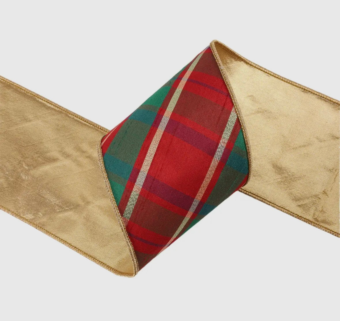 4” Wired Ribbon (Red/Gold/Green Plaid)