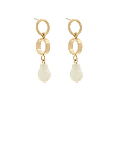 Linked Circle & Baroque Pearl Earrings