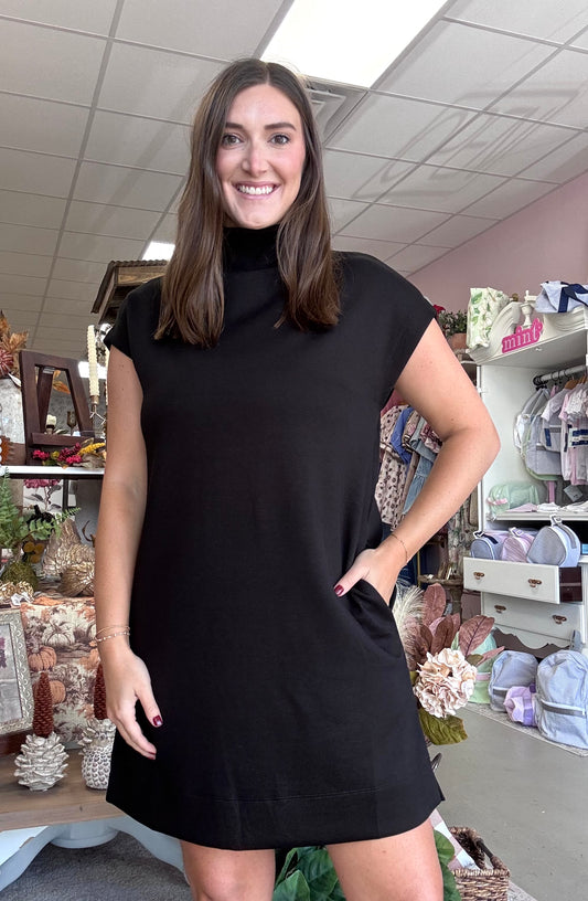 Mock Neck Muse Dress-Black