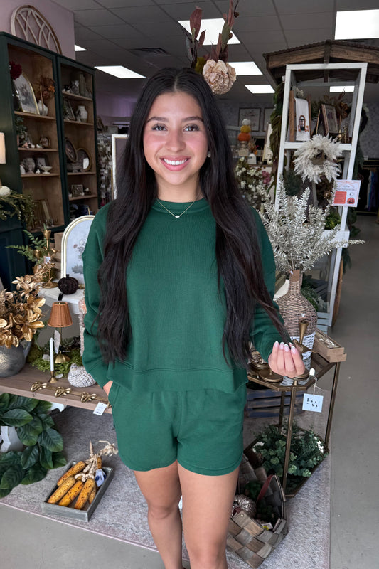 Dark Green Longsleeve Fleece Sweatshirt Set