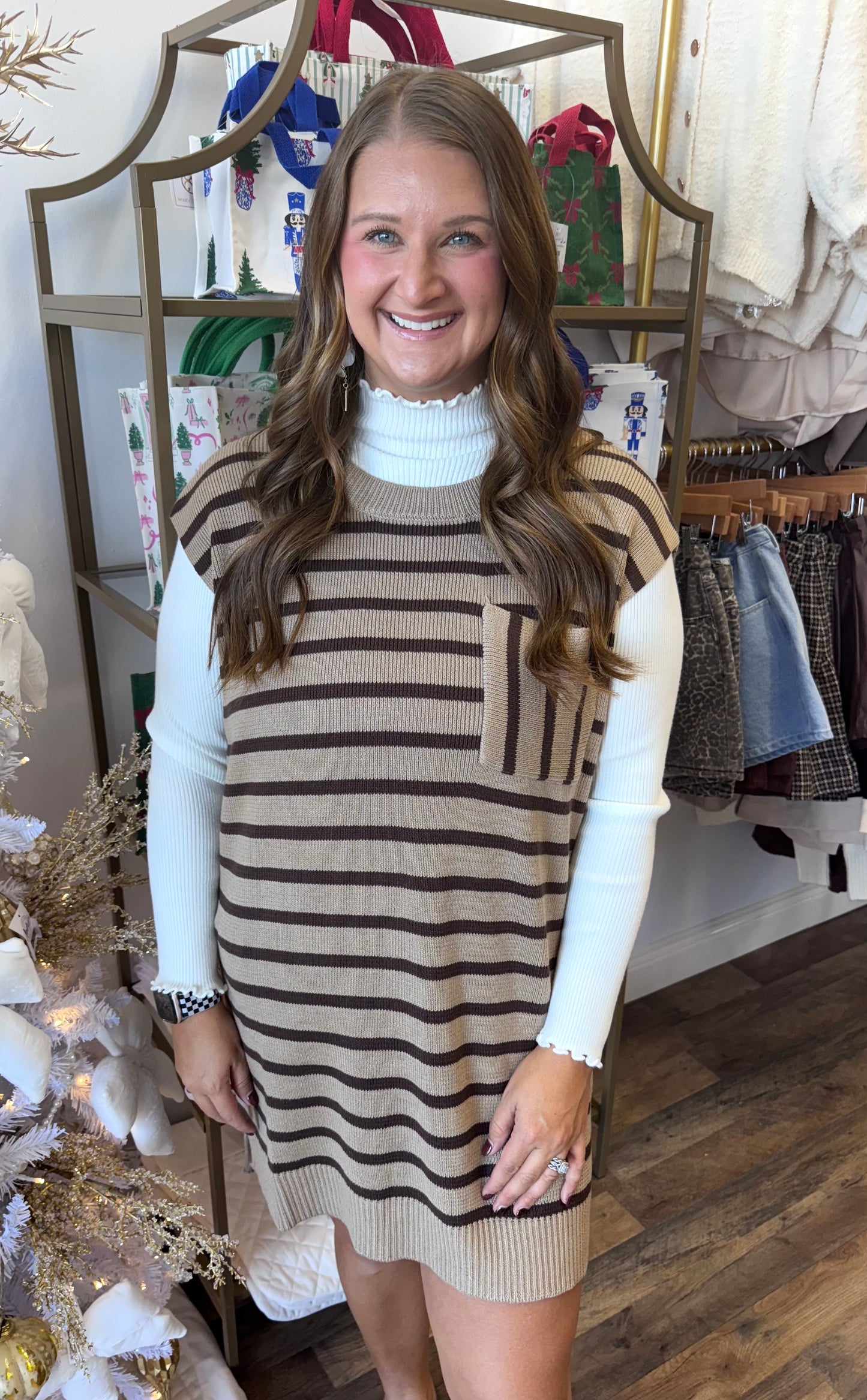 Landry Striped Dress- Taupe