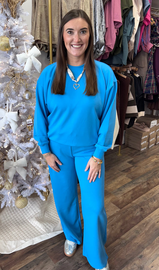 Scuba Crewneck Pant Set-Blue