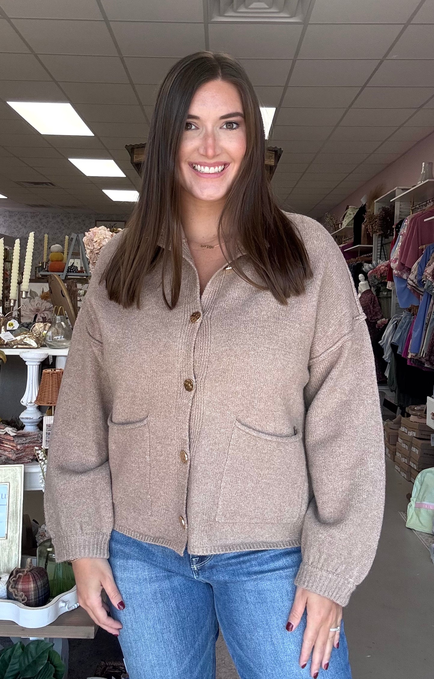 Cozy Button Up Cardigan-Toast