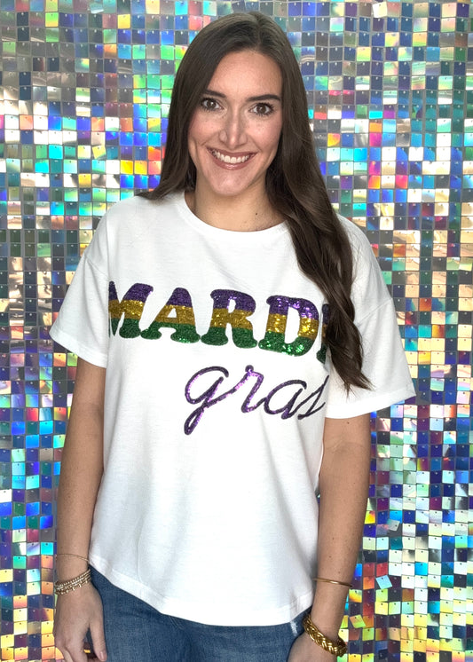 Mardi Gras Sequin Letter Top