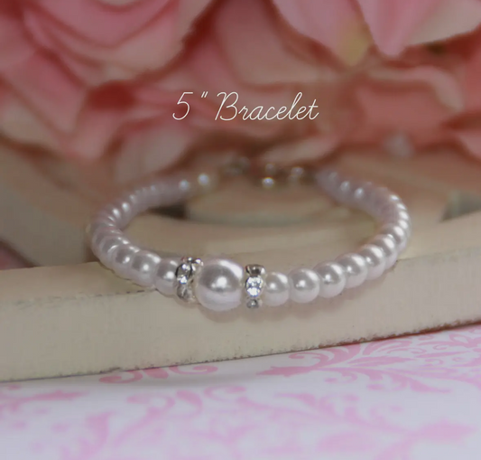 Graduated Pearl Bracelet w/Crystal Accent