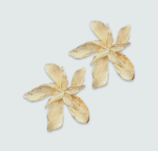 Gold Textured Flower Earrings