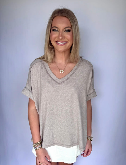 Ashley V Neck Top-Ash Mocha