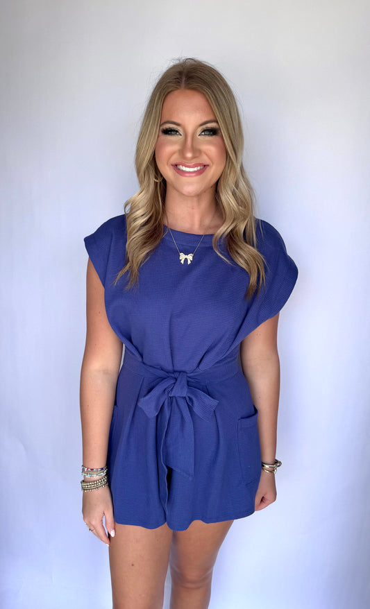Indigo Waffle Knit Romper