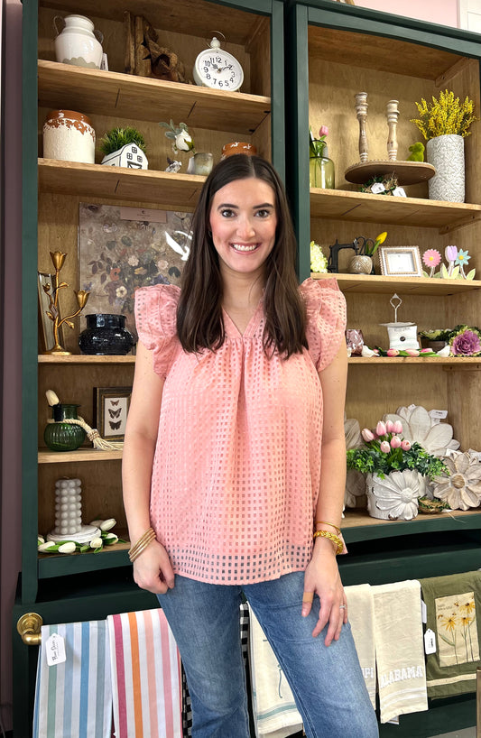 Peach Grid Top