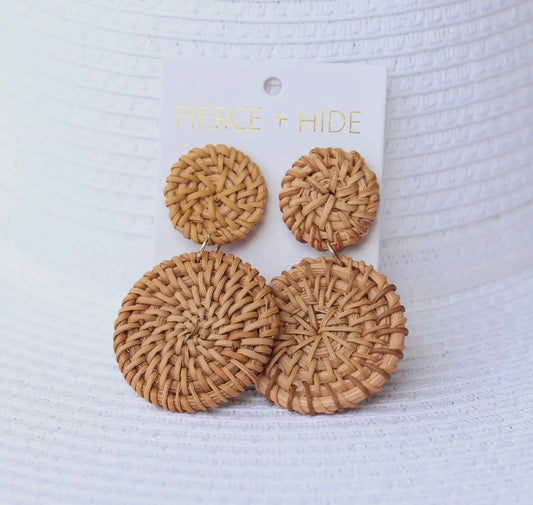 Rattan Drop Disc Earrings