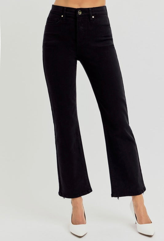 Black High Rise Crop Straight Denim (PLUS)