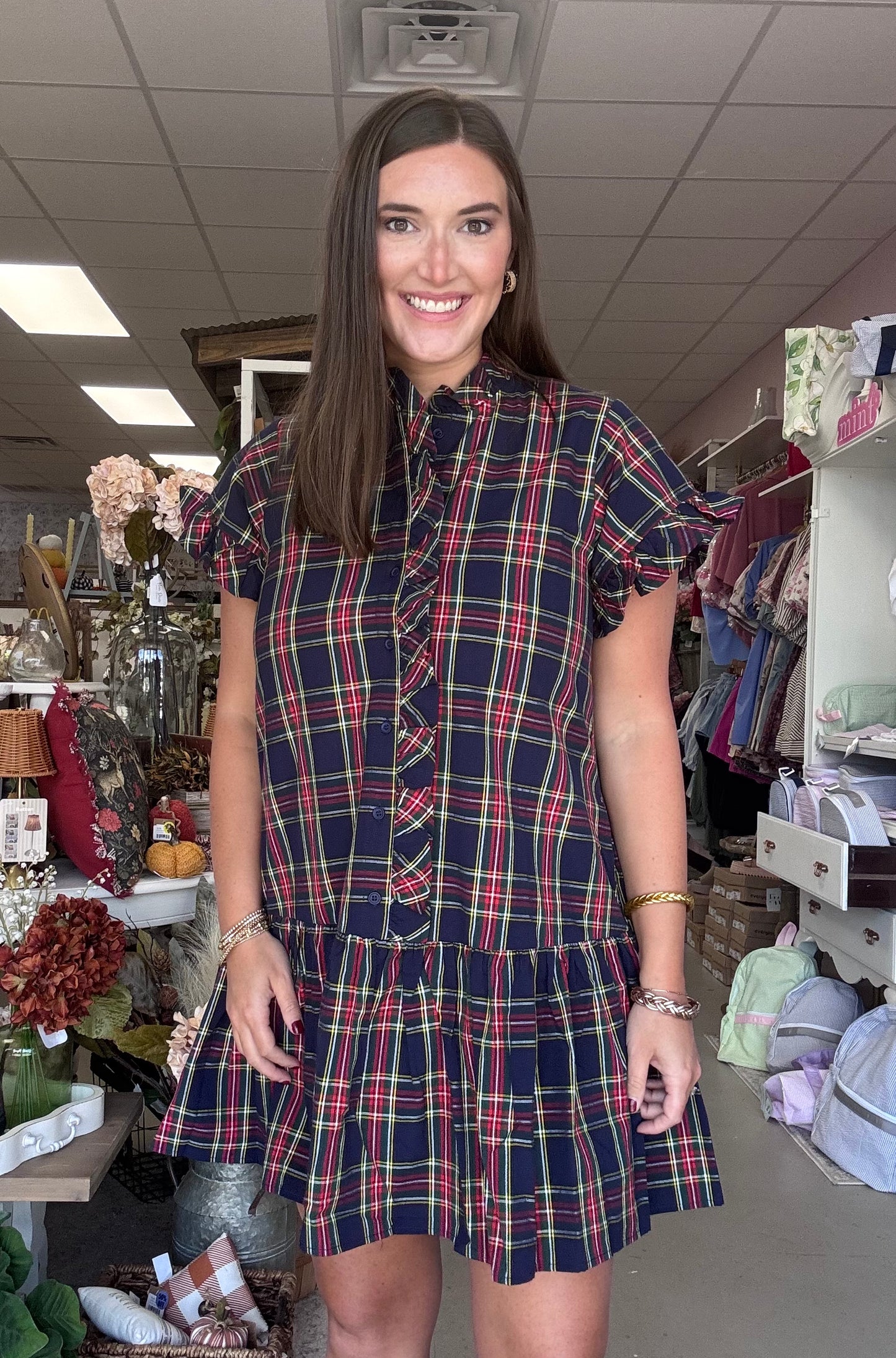 Plaid Perfection Dress-Navy