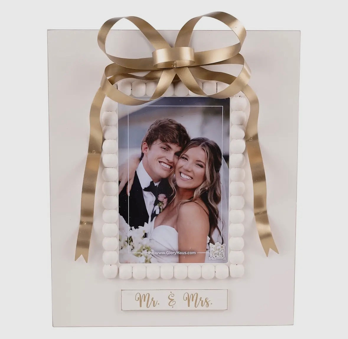 Mr & Mrs Gold Bow Photo Frame