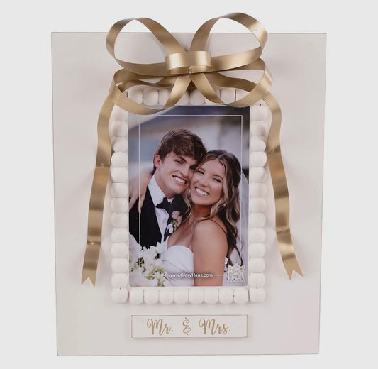 Mr & Mrs Gold Bow Photo Frame