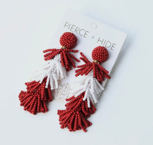 Maroon/White Tassel Earrings