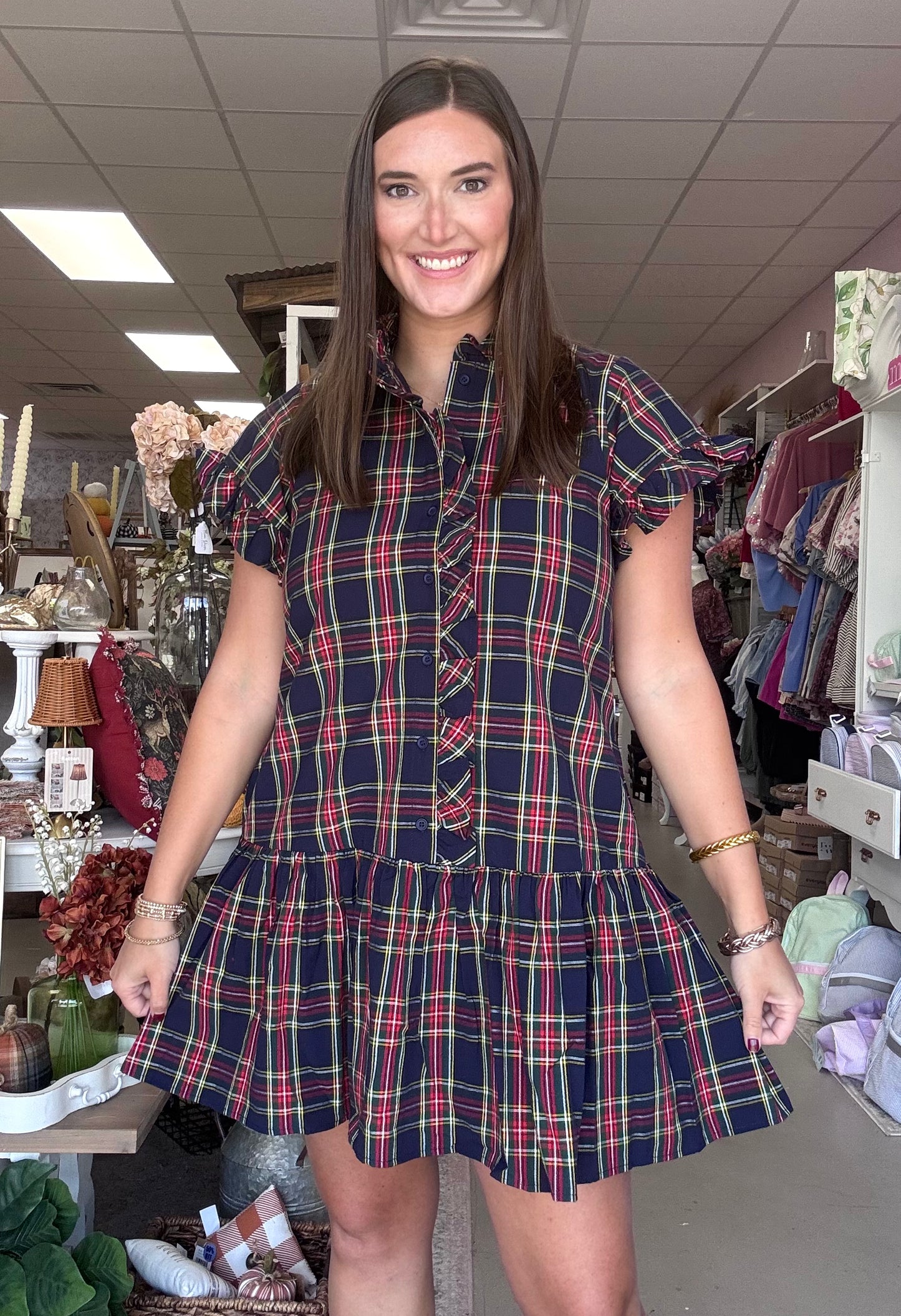 Plaid Perfection Dress-Navy