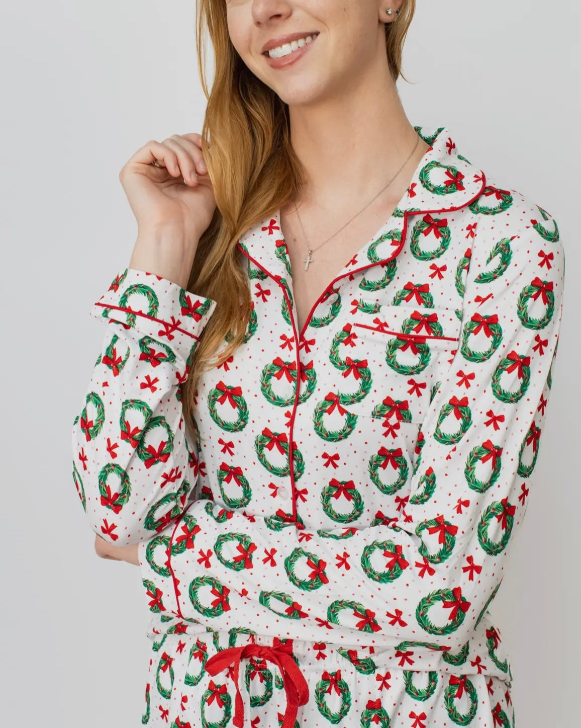 Clara Wreath Button Front Longsleeve Sleep Shirt