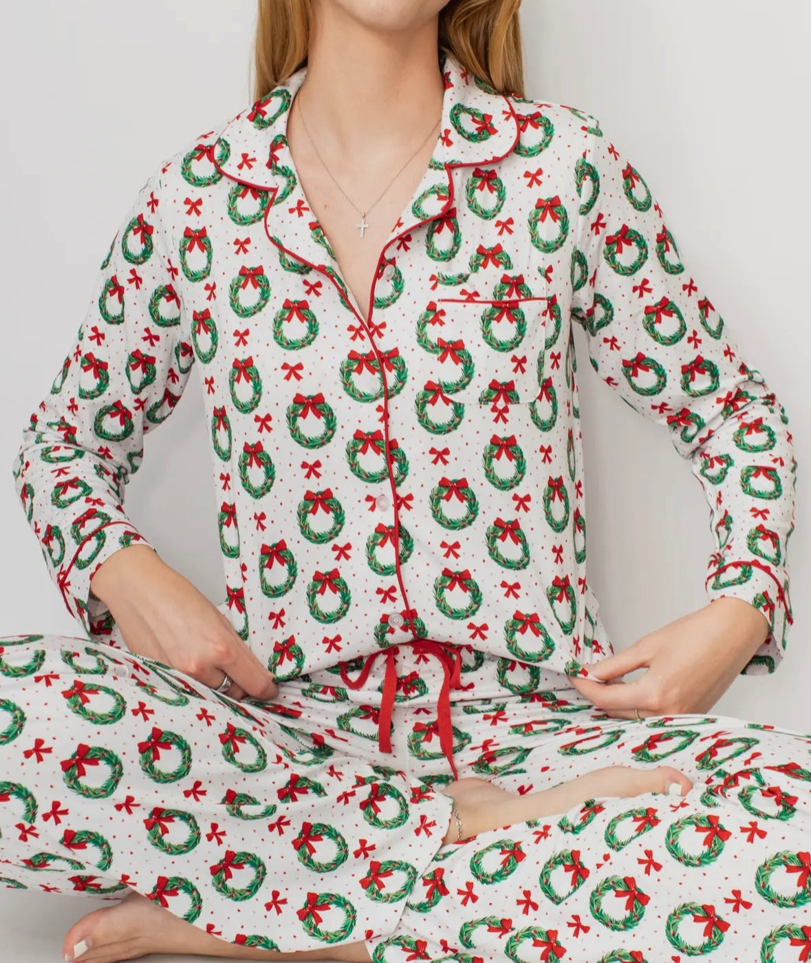 Clara Wreath Button Front Longsleeve Sleep Shirt