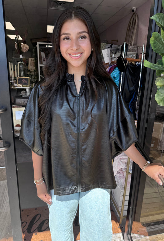 Britt Black Zip Front Top