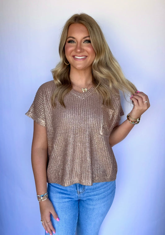 Metallic Gold Sweater Top