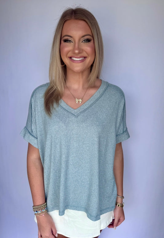 Ashley V Neck Top-Blue Gray