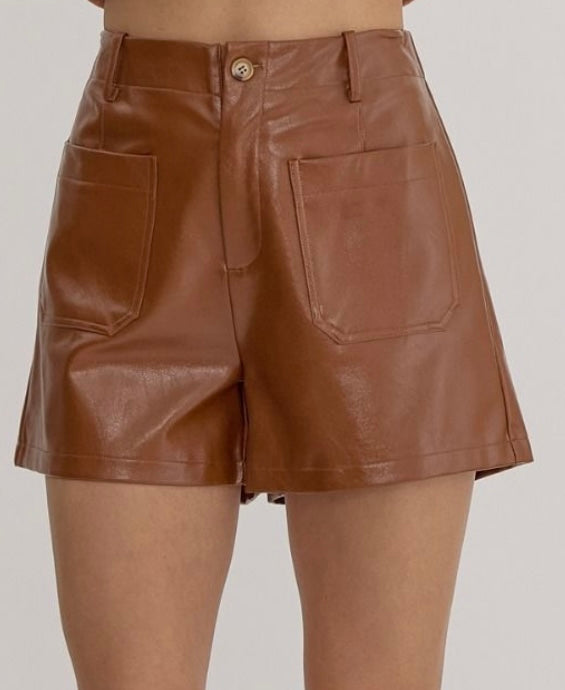 Cora Leather Shorts (Camel)