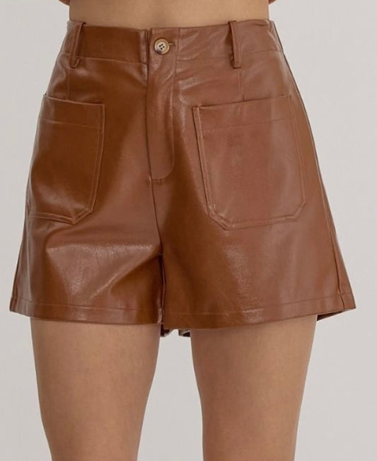 Cora Leather Shorts (Camel)