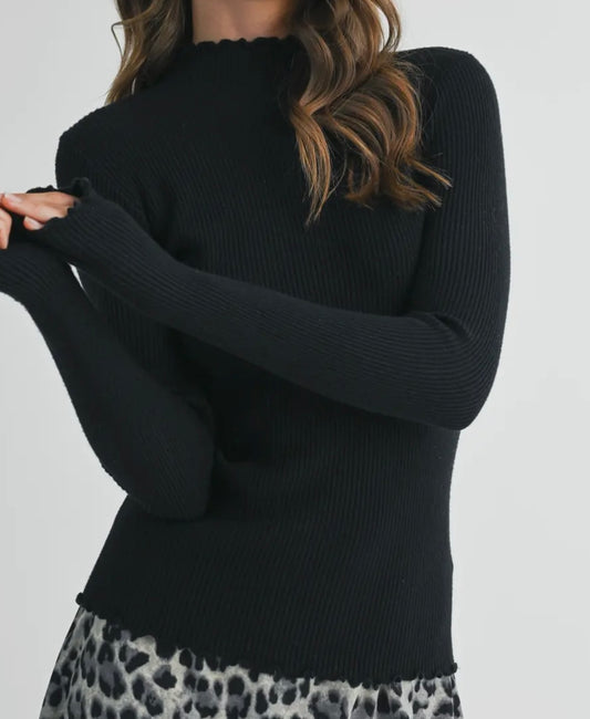 Marcy Knit Longsleeve Top-Black